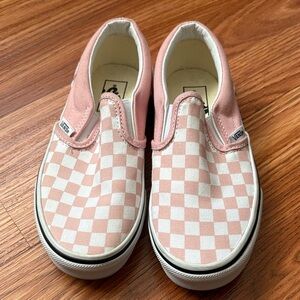 Vans Kids Pink and White Checkered Slip-On Sneakers